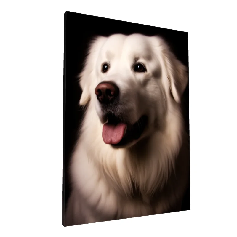 Tablou canvas: Portret de Câine Alb pe Fundal Negru - Image 1