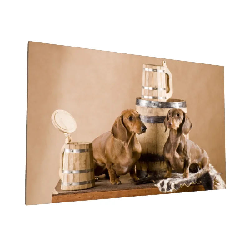 Tablou canvas: Căței Teckel și Butoaie Rustice - Image 1