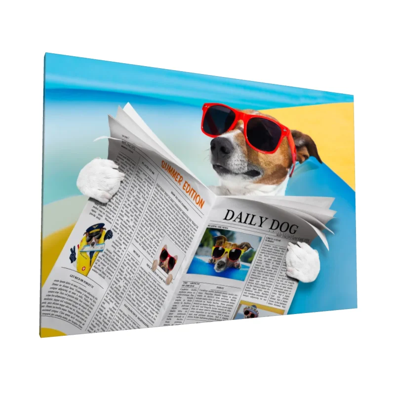 Tablou canvas: Câine Relaxat cu Ochelari și Ziar - Image 1