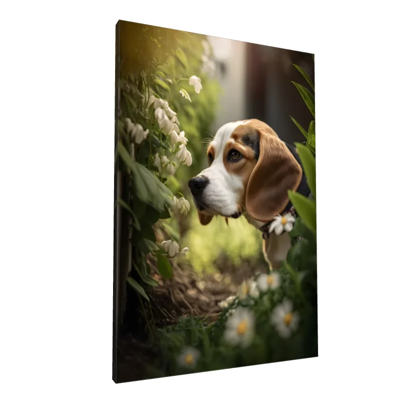 Tablou canvas: Beagle Printre Flori Albe