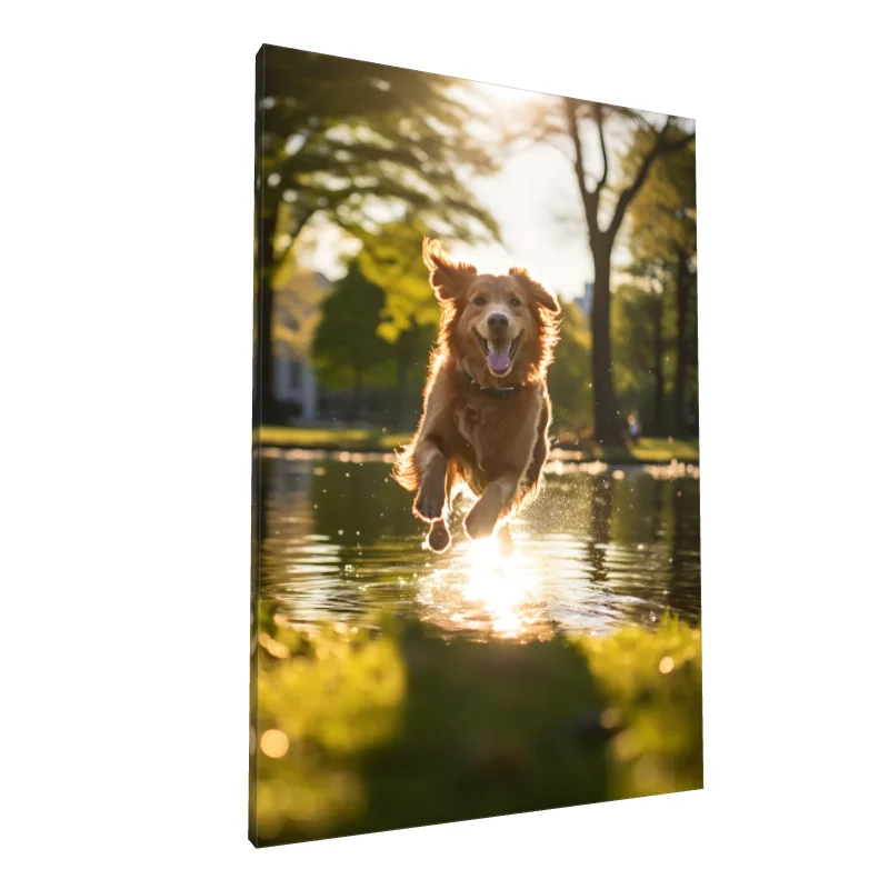 Tablou canvas: Câine Săltând în Apus de Soare - Image 1