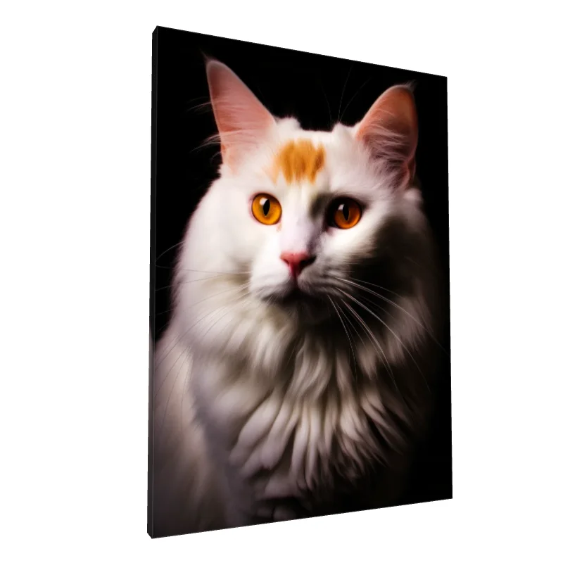 Tablou canvas: Portret Pisică cu Blană Albă și Ochi Aurii