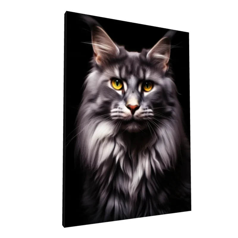 Tablou canvas: Portret Pisică cu Blană Gri și Ochi Aurii - Image 1