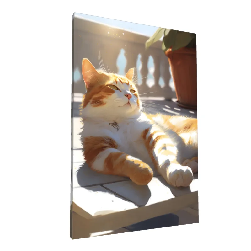 Tablou canvas: Pisică Portocalie Relaxându-se la Soare - Image 1