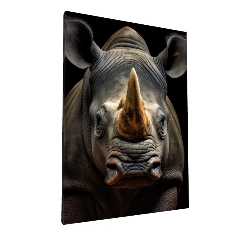 Tablou canvas: Portret Realist Rinocer pe Fundal Negru - Image 1