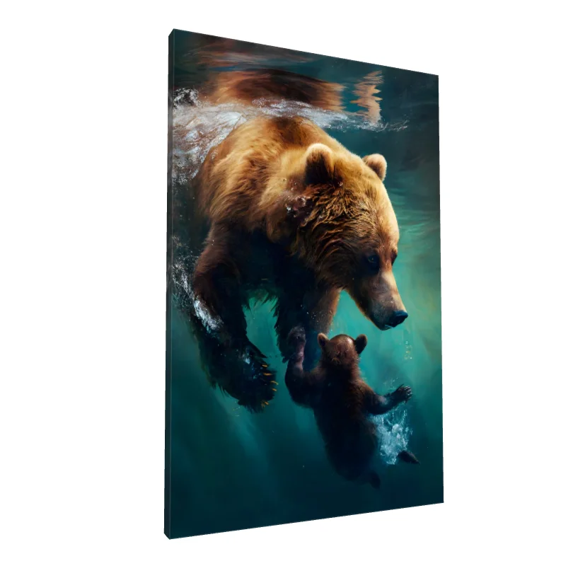 Tablou canvas: Urs și Pui Înotând Sub Apă