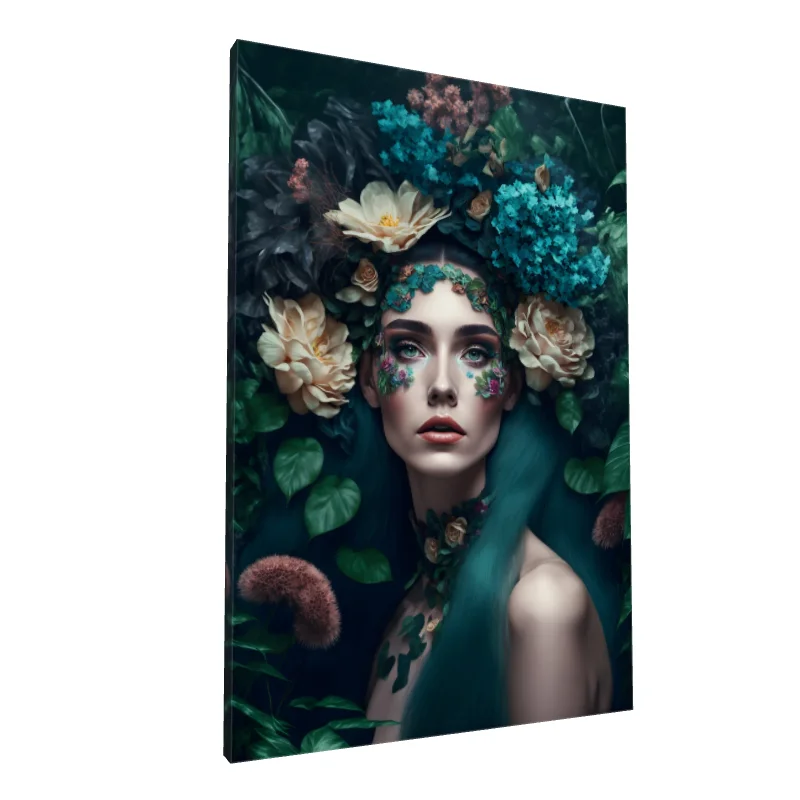 Tablou canvas: Portret Floral în Tonuri de Albastru și Verde