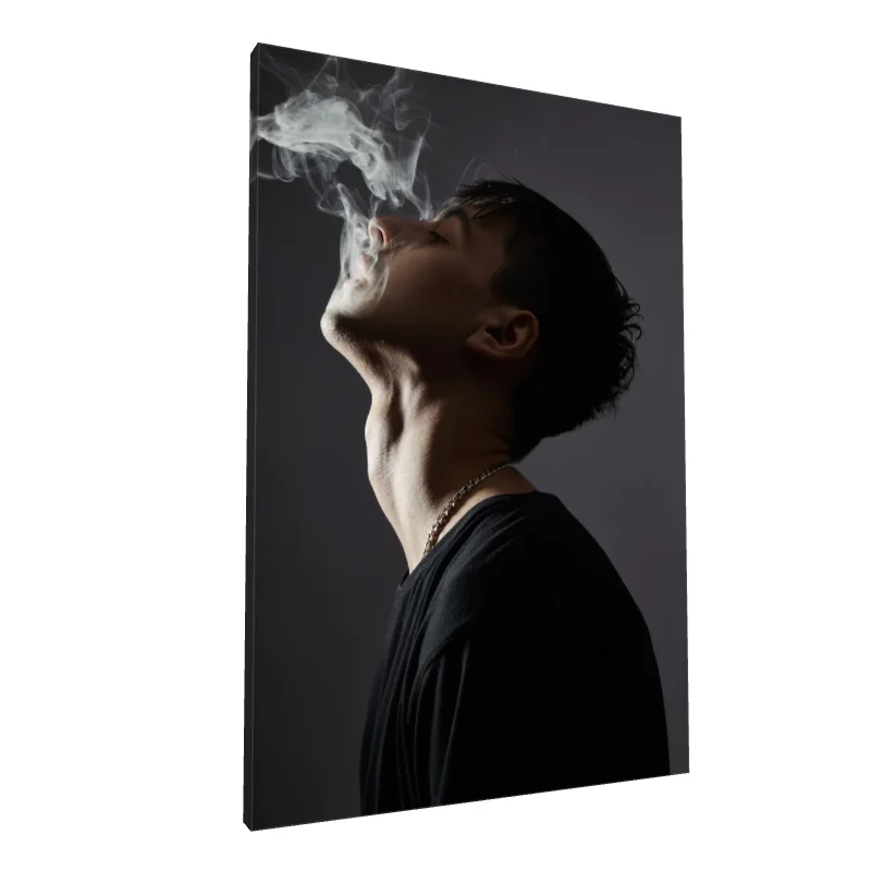 Tablou canvas: Portret cu Siluetă și Fum în Contrast