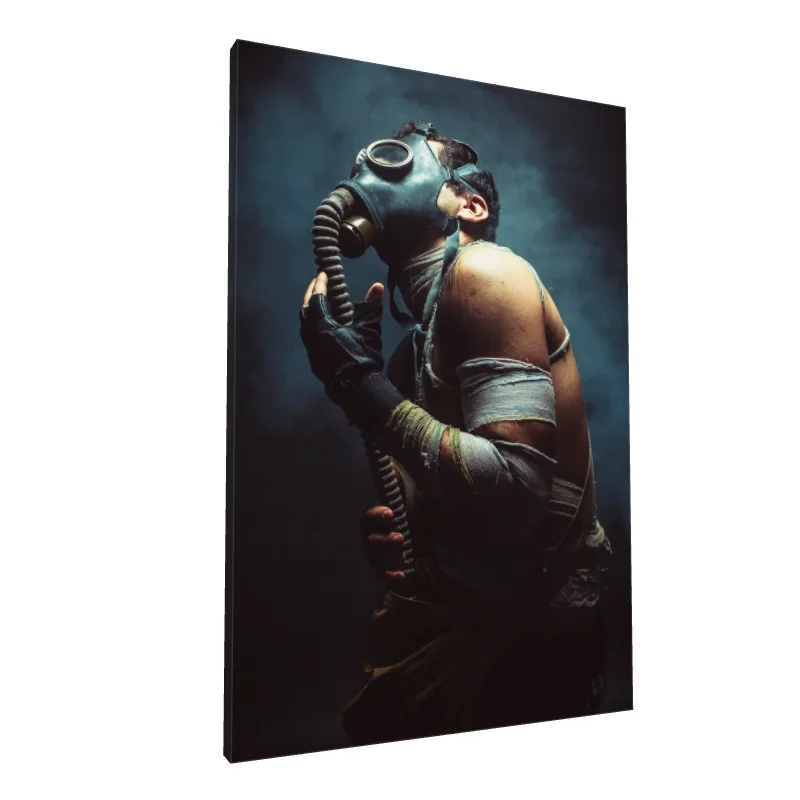 Tablou canvas: Portret cu Mască de Gaz în Tonuri Întunecate - Image 1