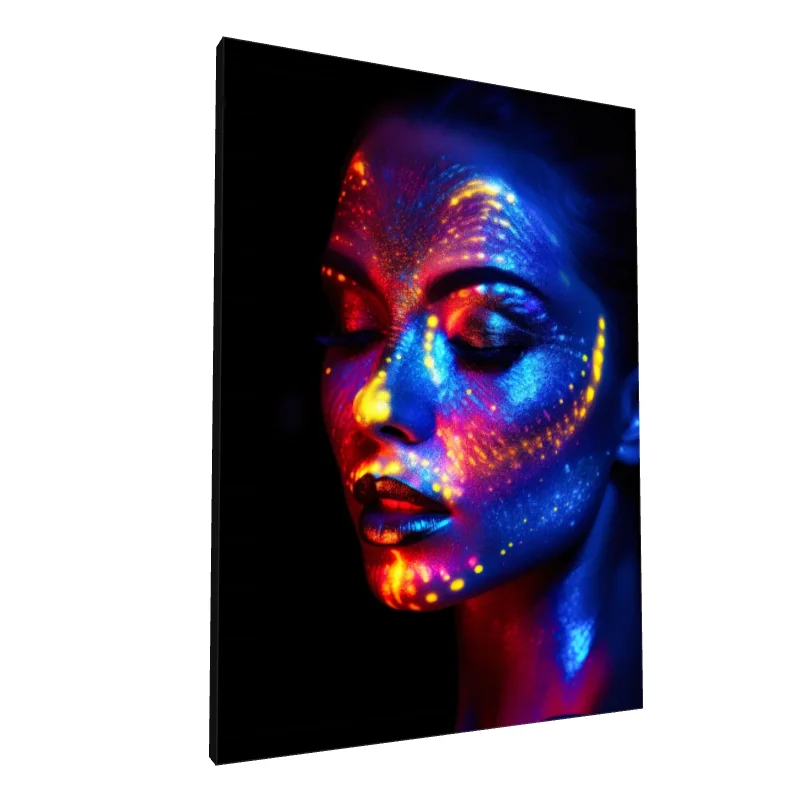 Tablou canvas: Portret Neon în Tonuri de Albastru și Portocaliu - Image 1