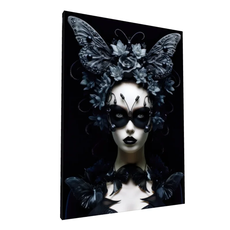 Tablou canvas: Portret Artistic cu Fluturi și Mască