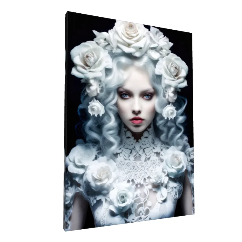 Tablou canvas: Portret Femeie cu Flori Albe în Păr - Image 1
