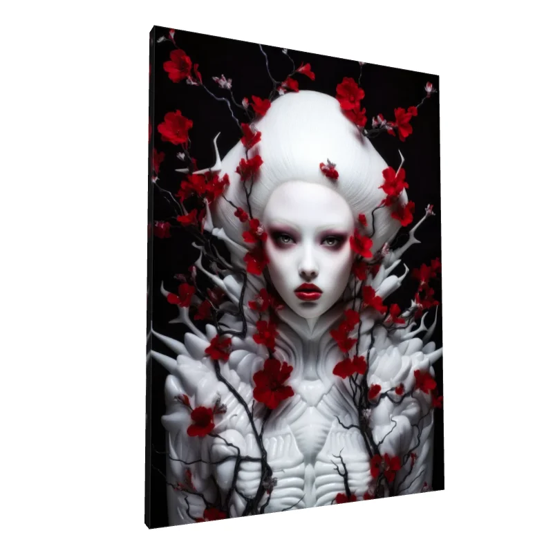 Tablou canvas: Portret Surreal cu Flori Roșii
