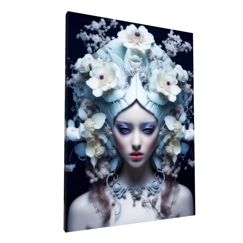 Tablou canvas: Portret Artistic cu Flori Albe