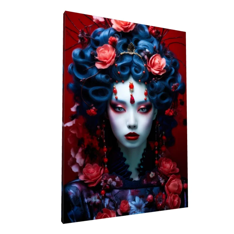 Tablou canvas: Portret Artistic cu Elemente Florale și Bijuterii - Image 1