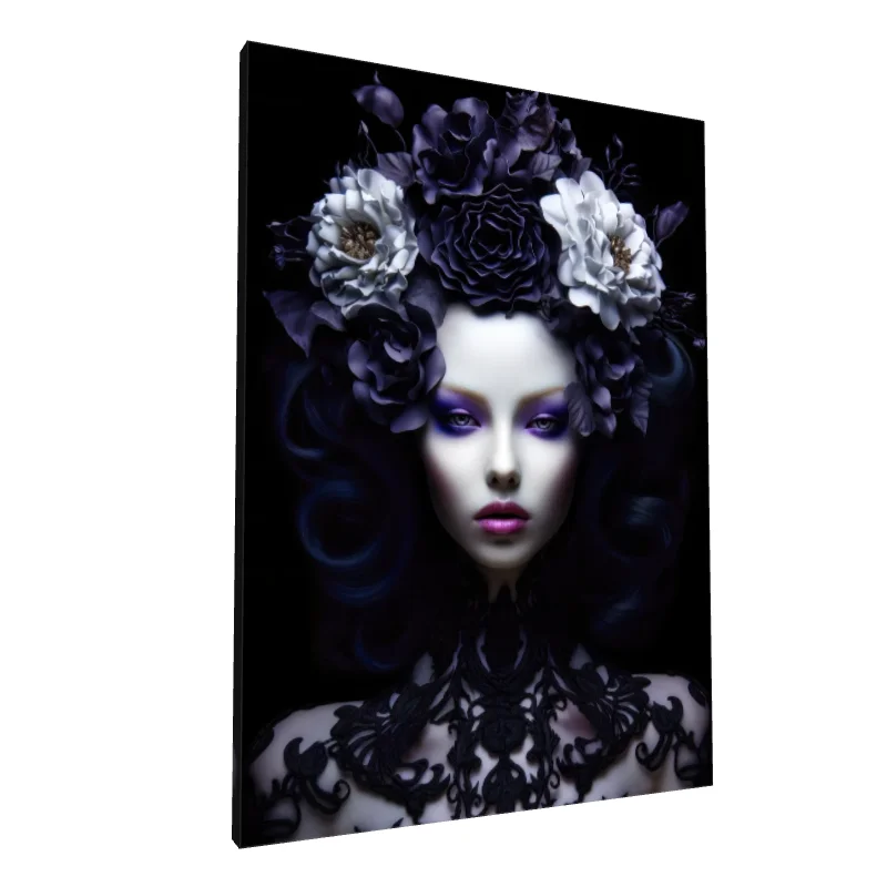 Tablou canvas: Portret Artistic cu Flori Monocrome - Image 1