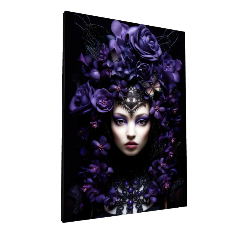 Tablou canvas: Portret Artistic cu Flori Vișinii și Fluturi - Image 1