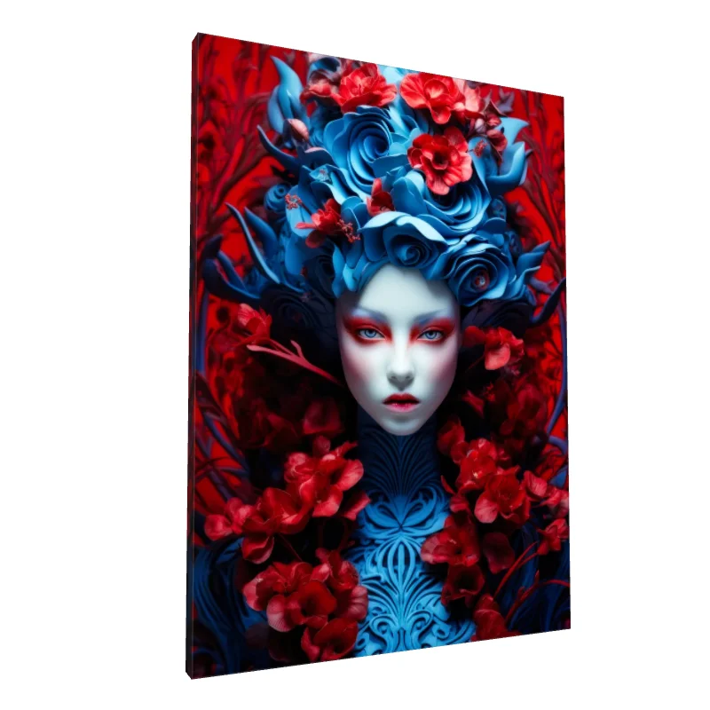 Tablou canvas: Portret Artistic cu Flori și Culori Vibrante - Image 1