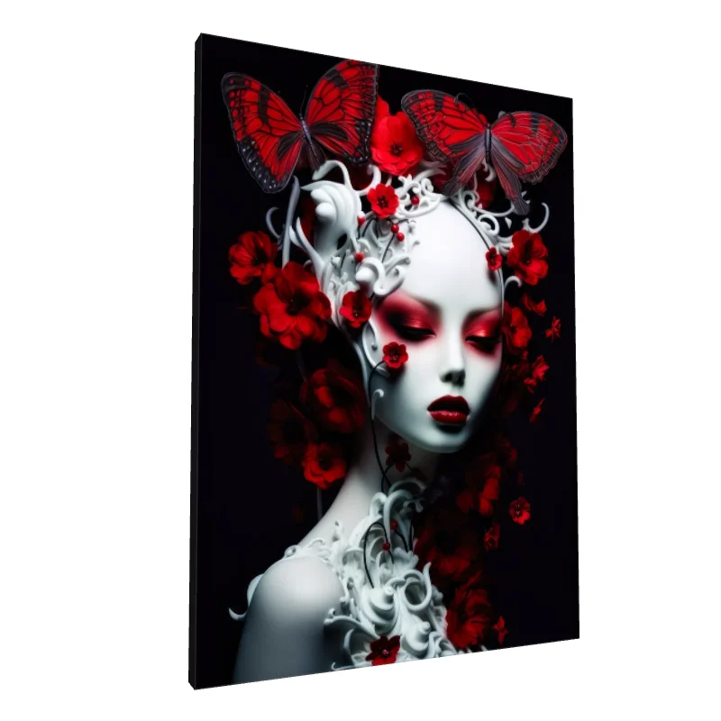Tablou canvas: Portret Artistic cu Fluturi Roșii