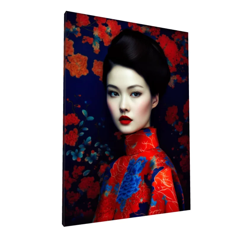 Tablou canvas: Portret Asiatic cu Fundal Floral