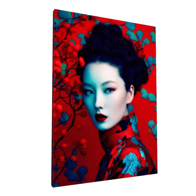 Tablou canvas: Portret Asiatic în Roșu și Albastru