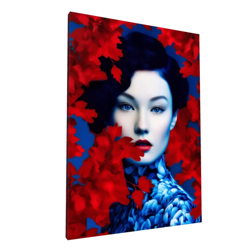 Tablou canvas: Portret Femeie Asiatică Printre Frunze Roșii