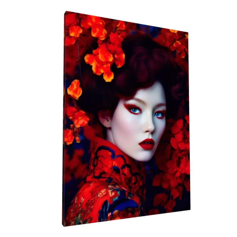 Tablou canvas: Portret Oriental cu Flori Roșii