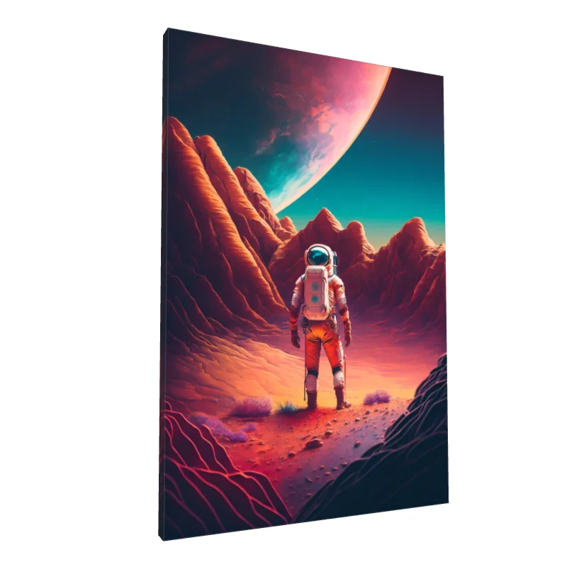 Tablou canvas: Astronaut pe Peisaj Cosmic Roz