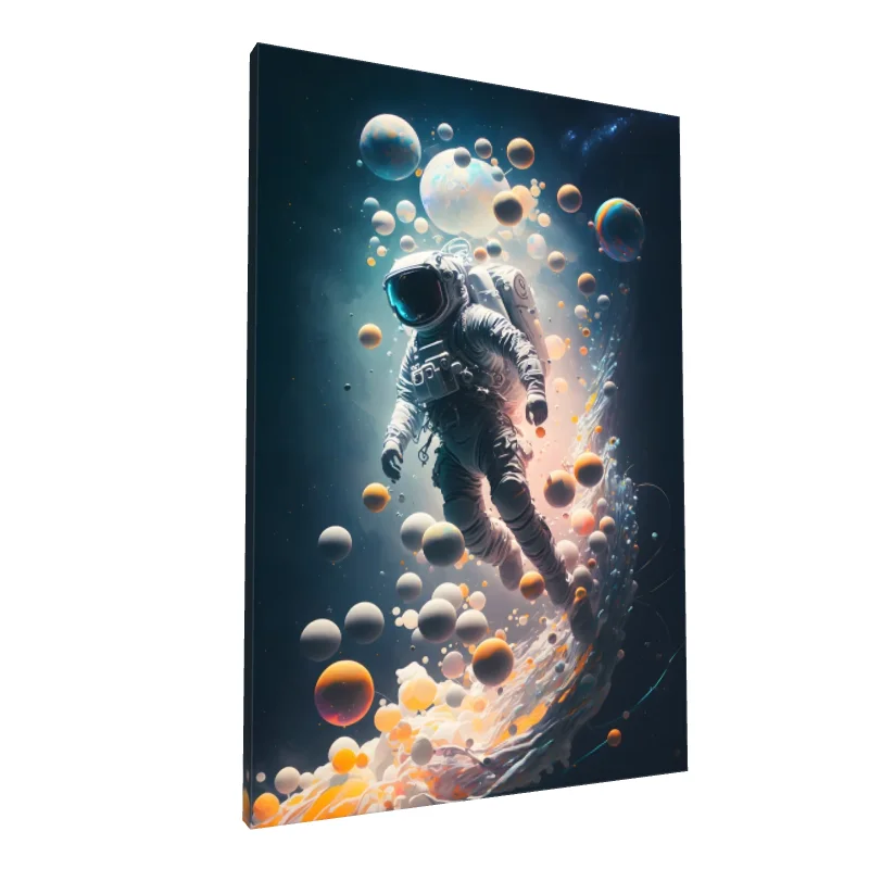 Tablou canvas: Astronaut Plutind în Spațiu cu Planete