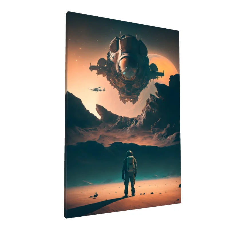 Tablou canvas: Astronaut sub Navă Spațială pe Planeta Roșie