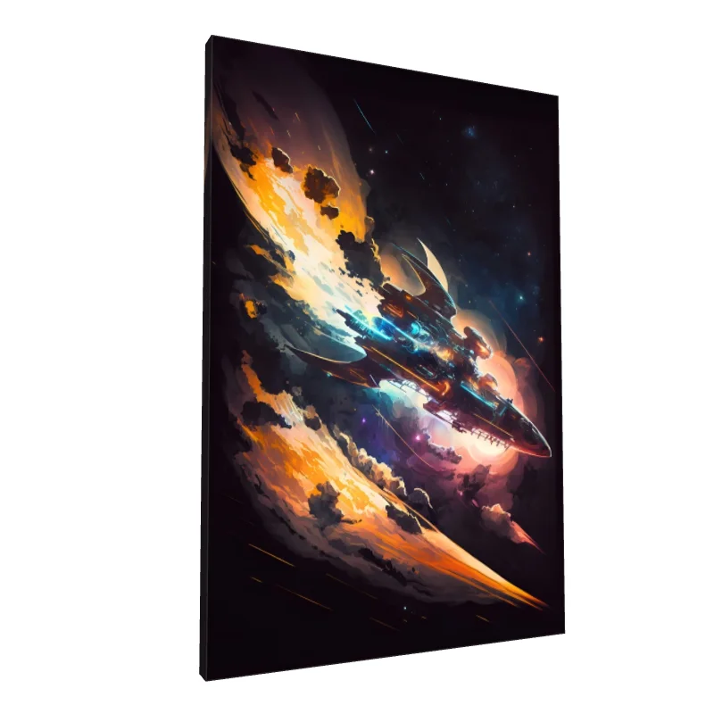 Tablou canvas: Nava Spațială în Flăcări Cosmice