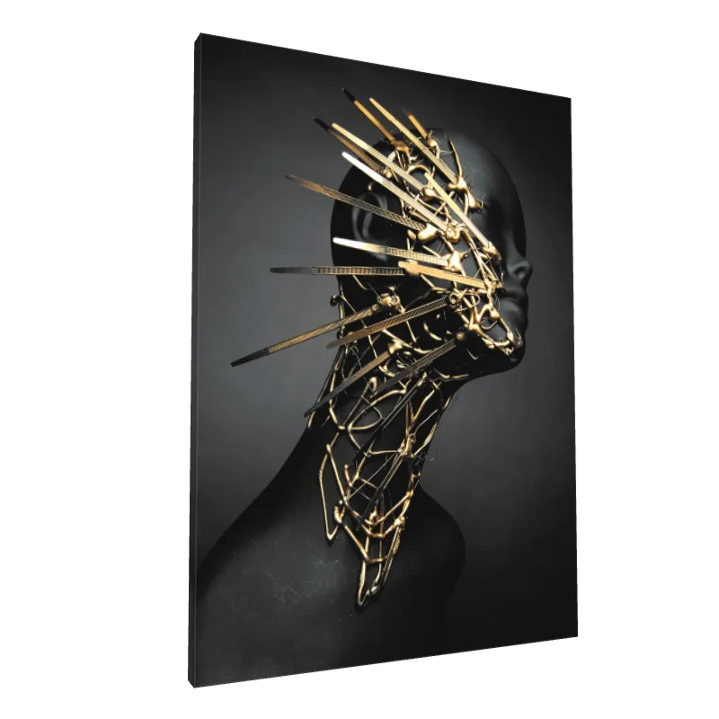 Tablou canvas: Portret Abstract cu Elemente Aurii