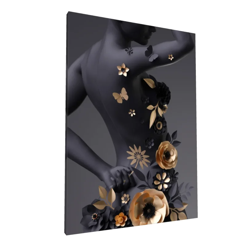 Tablou canvas: Siluetă Artistică cu Flori Metalice