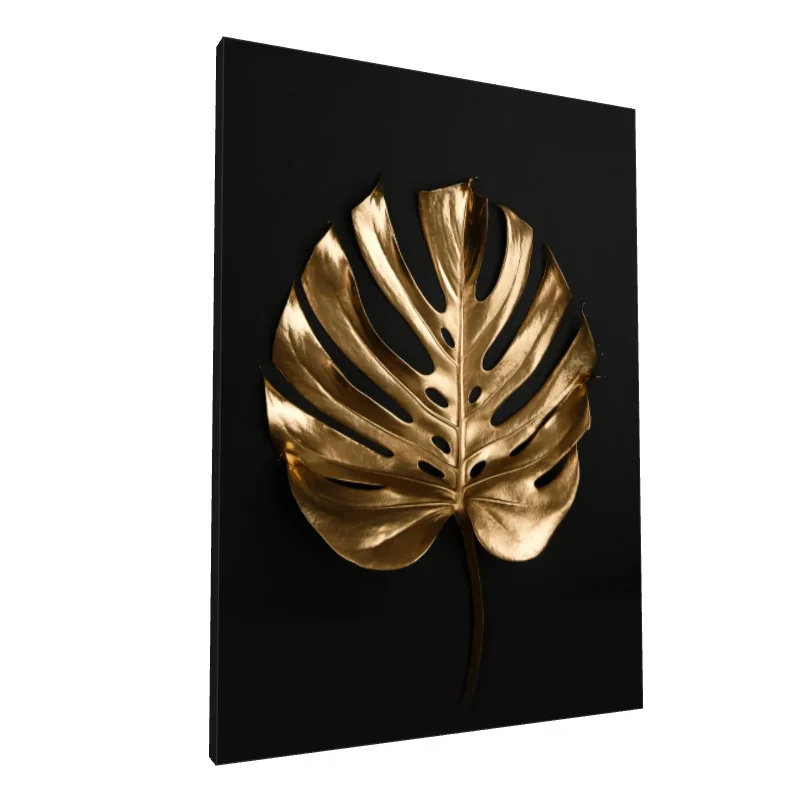 Tablou canvas: Frunză Aurie pe Fundal Negru 2