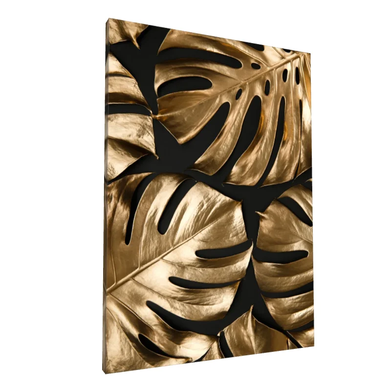 Tablou canvas: Frunze Aurii pe Fundal Negru - Image 1