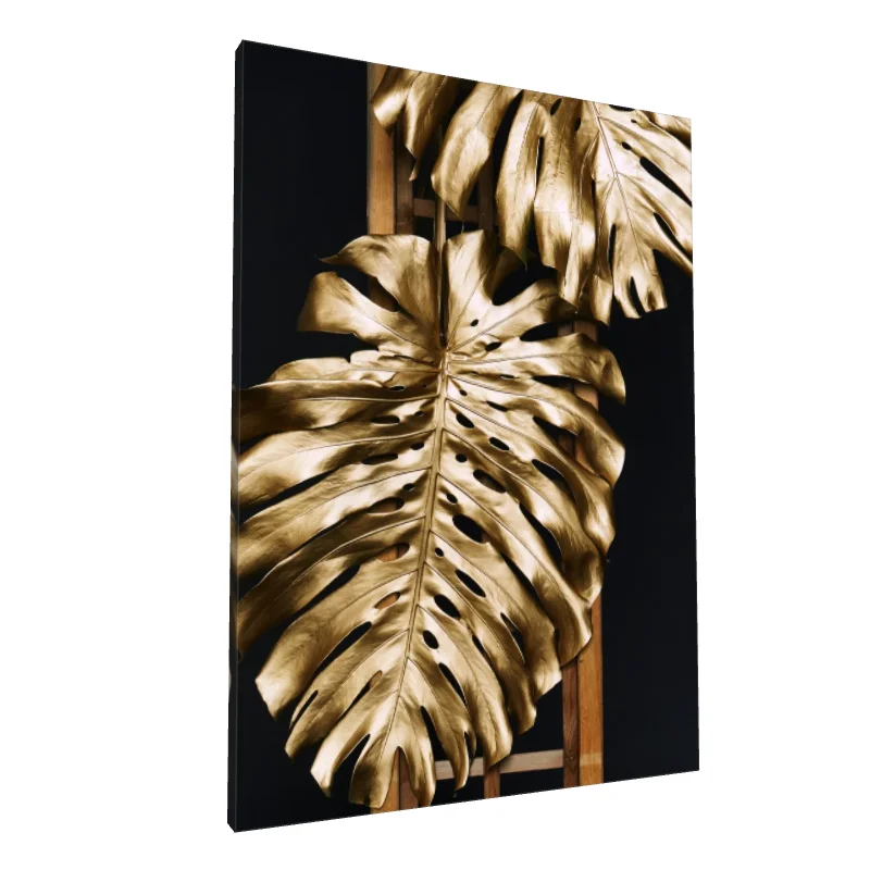 Tablou canvas: Frunze Aurii pe Fundal Negru (2)