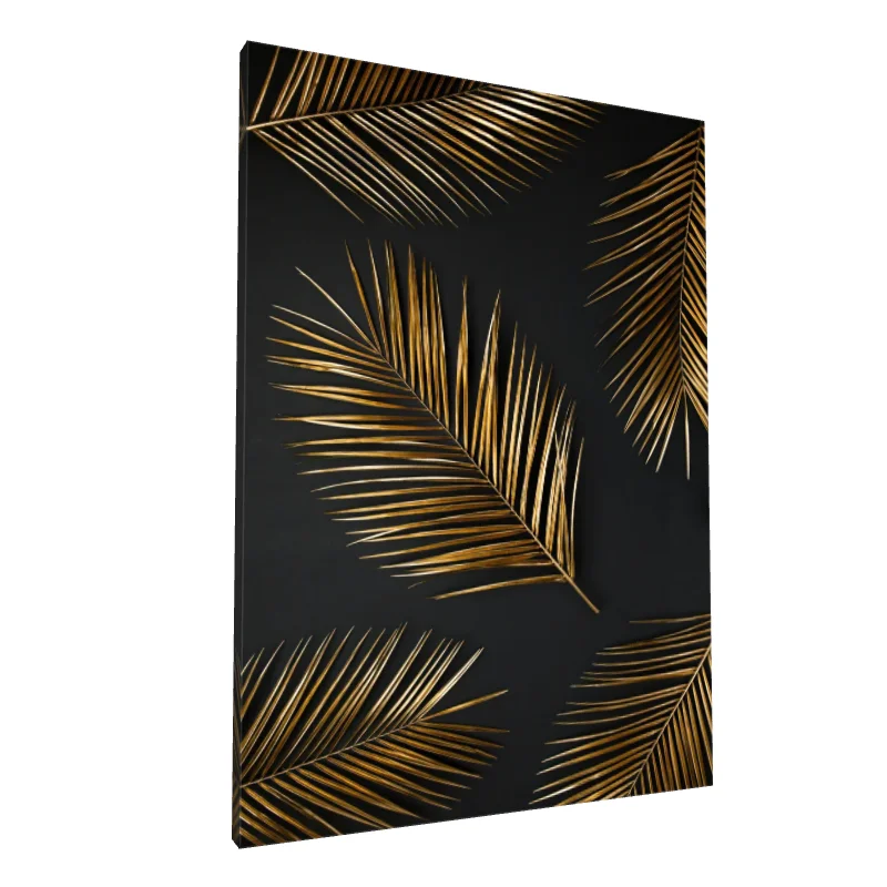 Tablou canvas: Frunze Aurii pe Fundal Negru Elegant