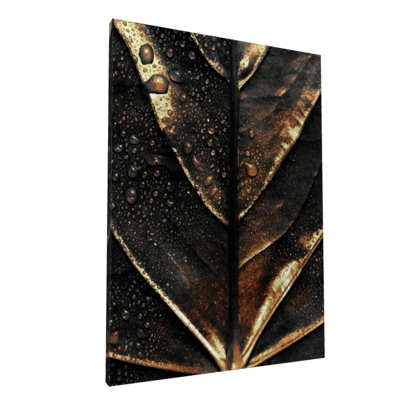 Tablou canvas: Frunză Neagră cu Picături de Apă