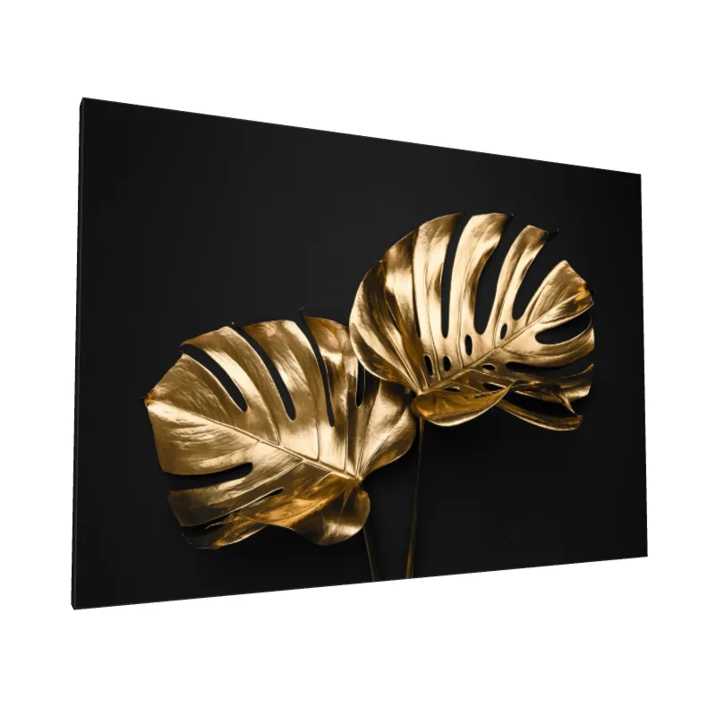 Tablou canvas: Frunze Monstera Aurii pe Fundal Negru