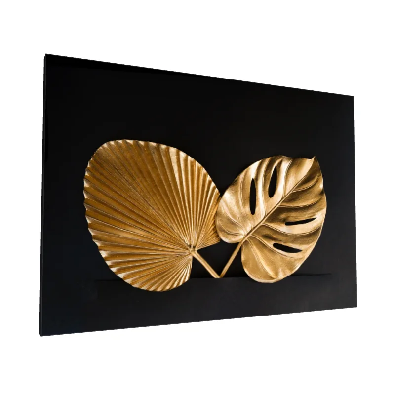 Tablou canvas: Frunze Aurii pe Fundal Negru 2