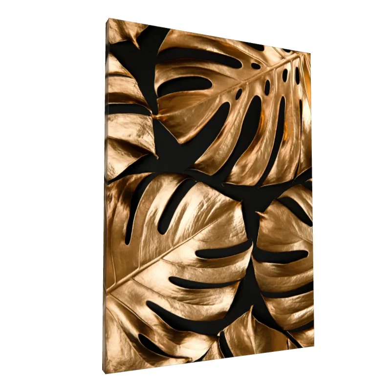 Tablou canvas: Frunze Aurii pe Fundal Negru 3