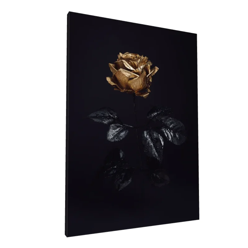 Tablou canvas: Trandafir Auriu cu Frunze Negre