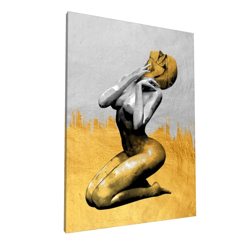 Tablou canvas: Figura Abstracție în Aur și Gri - Image 1