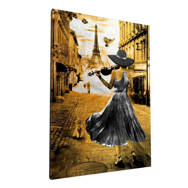 Tablou canvas: Femeie cu Vioară și Turnul Eiffel - Image 1