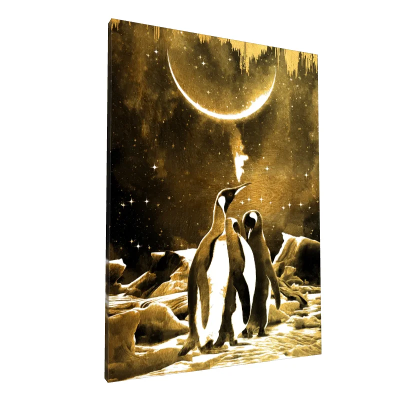 Tablou canvas: Pinguini Sub Lună Aurie