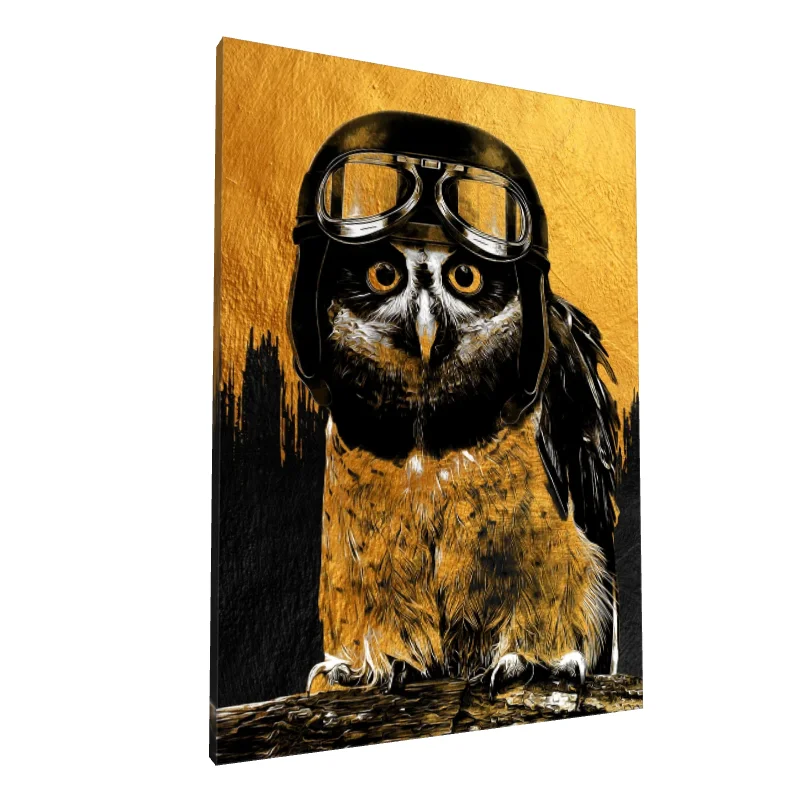 Tablou canvas: Bufniță cu Cască și Ochelari de Aviator