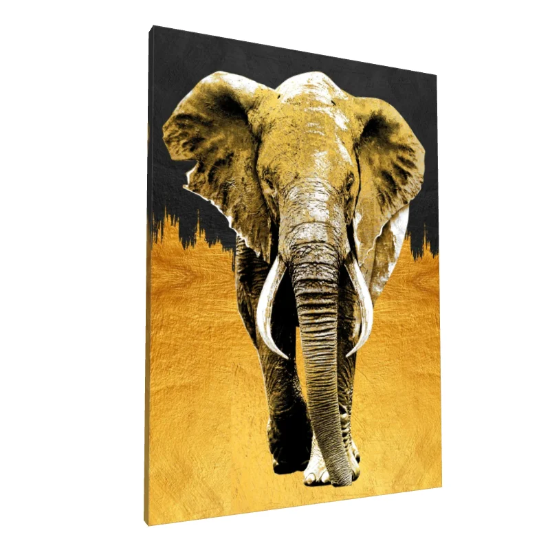 Tablou canvas: Elefant Auriu pe Fundal Contrastant - Image 1