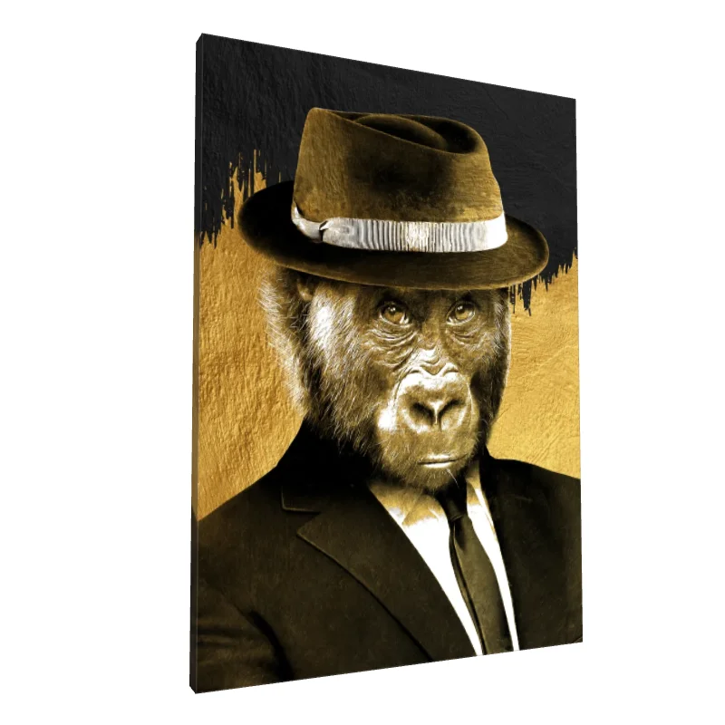 Tablou canvas: Gorilă Elegantă cu Pălărie Vintage - Image 1