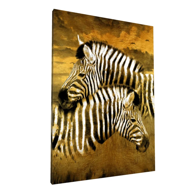 Tablou canvas: Portret Zebre în Apus Auriu