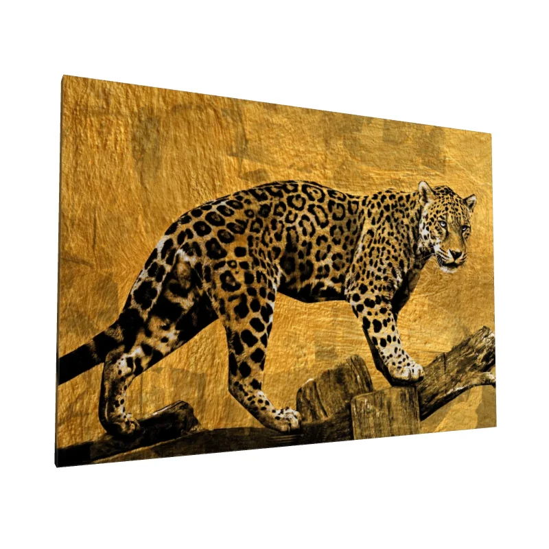 Tablou canvas: Jaguar pe Fundal Auriu